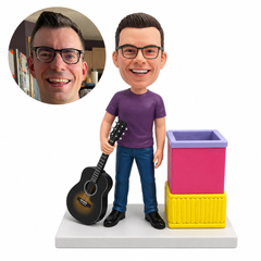 custom bobblehead figure male guitarist with a square pen holder