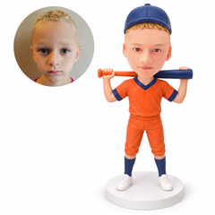 custom bobblehead figure boy baseball player holding a bat behind both shoulders