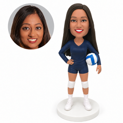 custom bobblehead figure female volleyball player in a long-sleeved uniform with knee pads