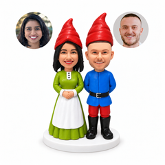 custom bobblehead figures garden gnome couple in an apron dress and belted tunic