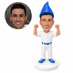 custom bobblehead figure male baseball gnome cheering with both fists raised