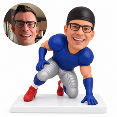 custom bobblehead figure male football player in a three-point kneeling stance