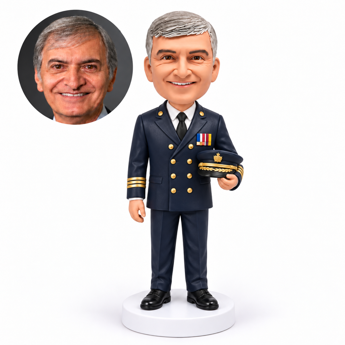 custom bobblehead figure male naval officer holding his peaked cap at his waist