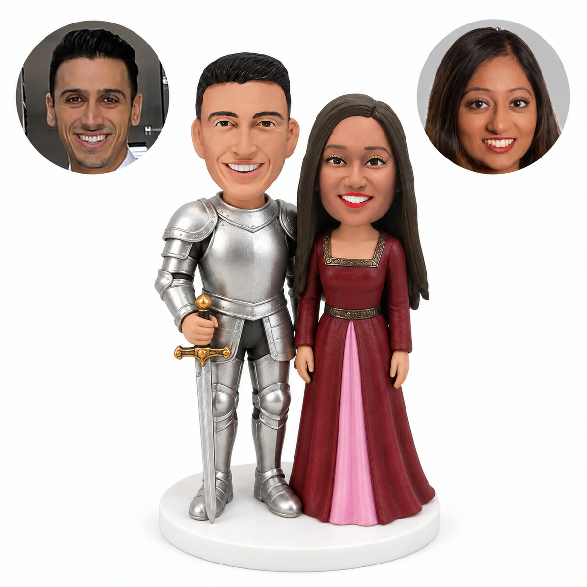 custom bobblehead figures medieval knight and lady standing together