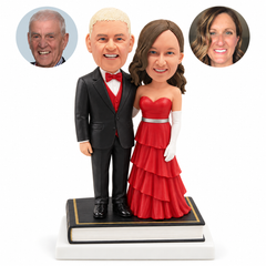 custom bobblehead figures formal couple standing on a closed book base