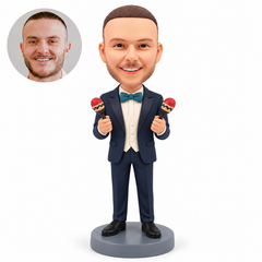 custom bobblehead figure male musician in a tuxedo holding two maracas
