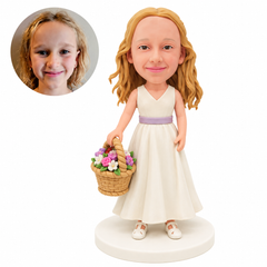 custom bobblehead figure flower girl carrying a basket of flowers