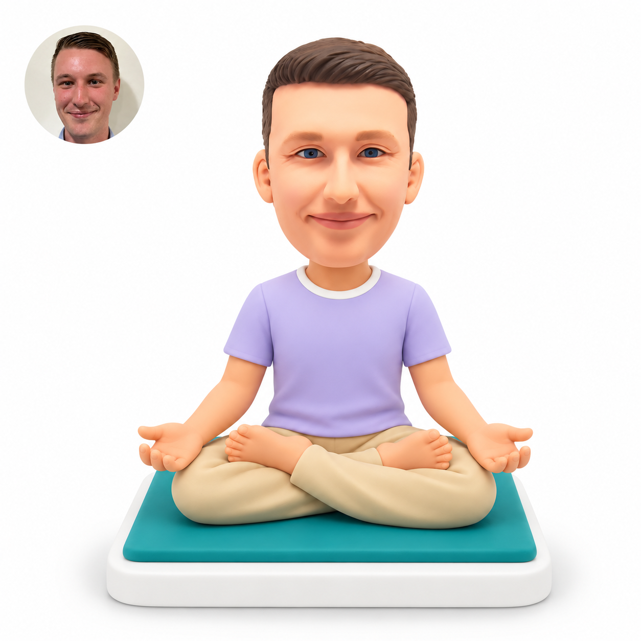 custom bobblehead figure male practicing full lotus yoga with both palms facing upward