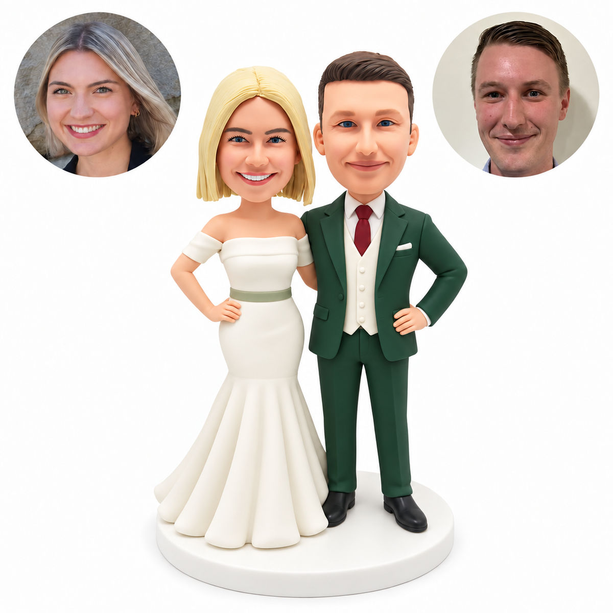 custom bobblehead figures wedding couple with both outer hands on their hips
