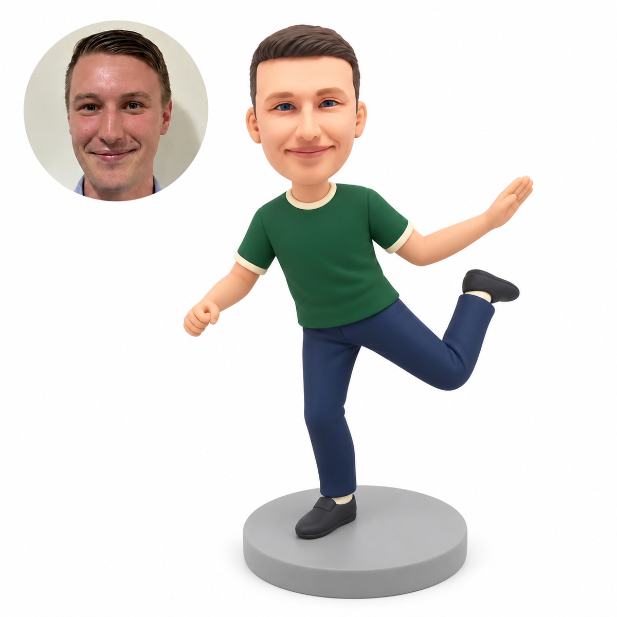 custom bobblehead figure male dancer balancing on one leg with his other knee bent back