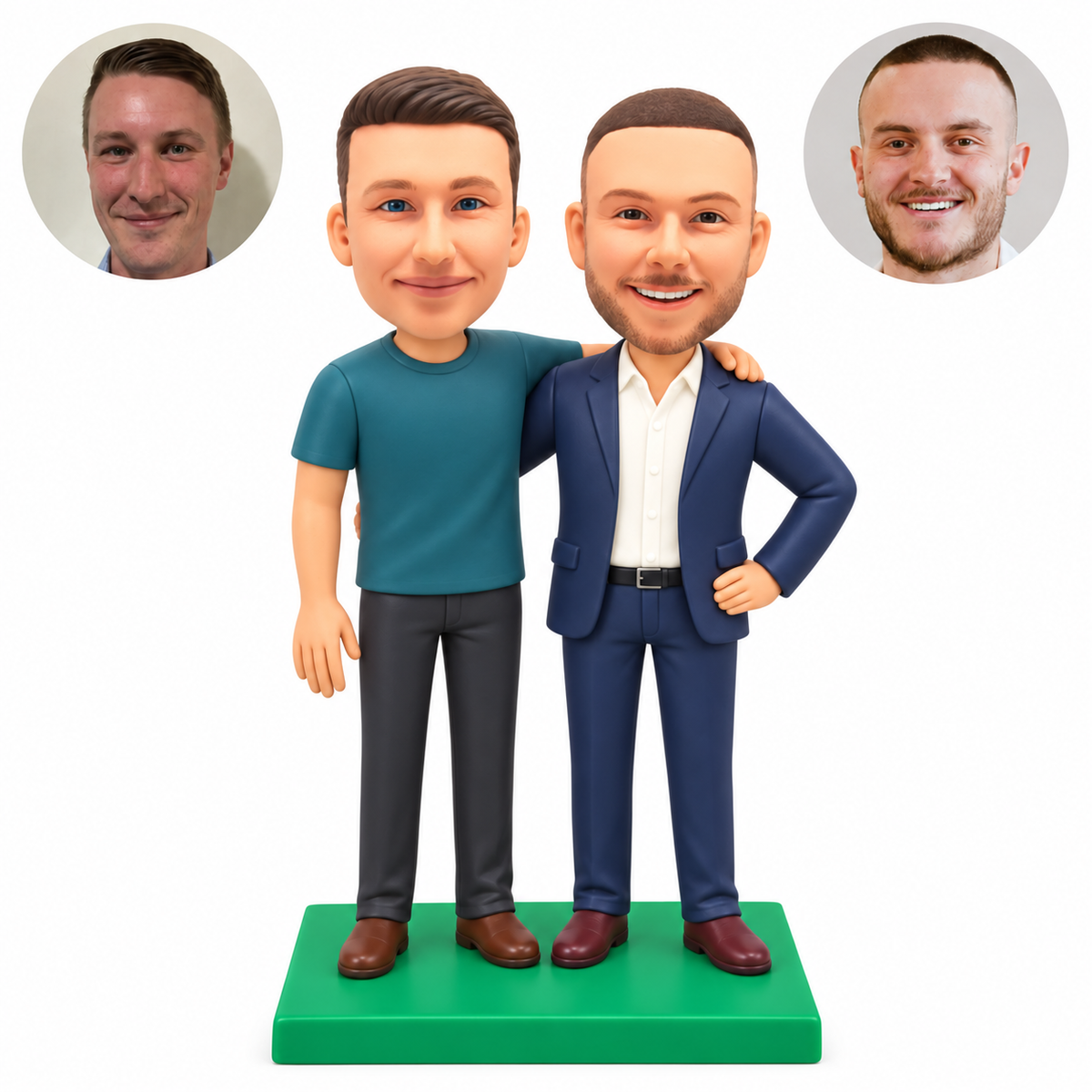custom bobblehead figures two brothers with one arm around a shoulder and one outer hand on a hip
