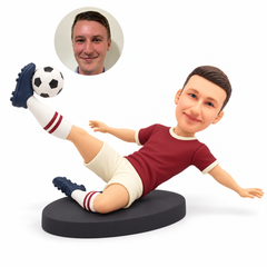 custom bobblehead figure soccer player performing a bicycle kick