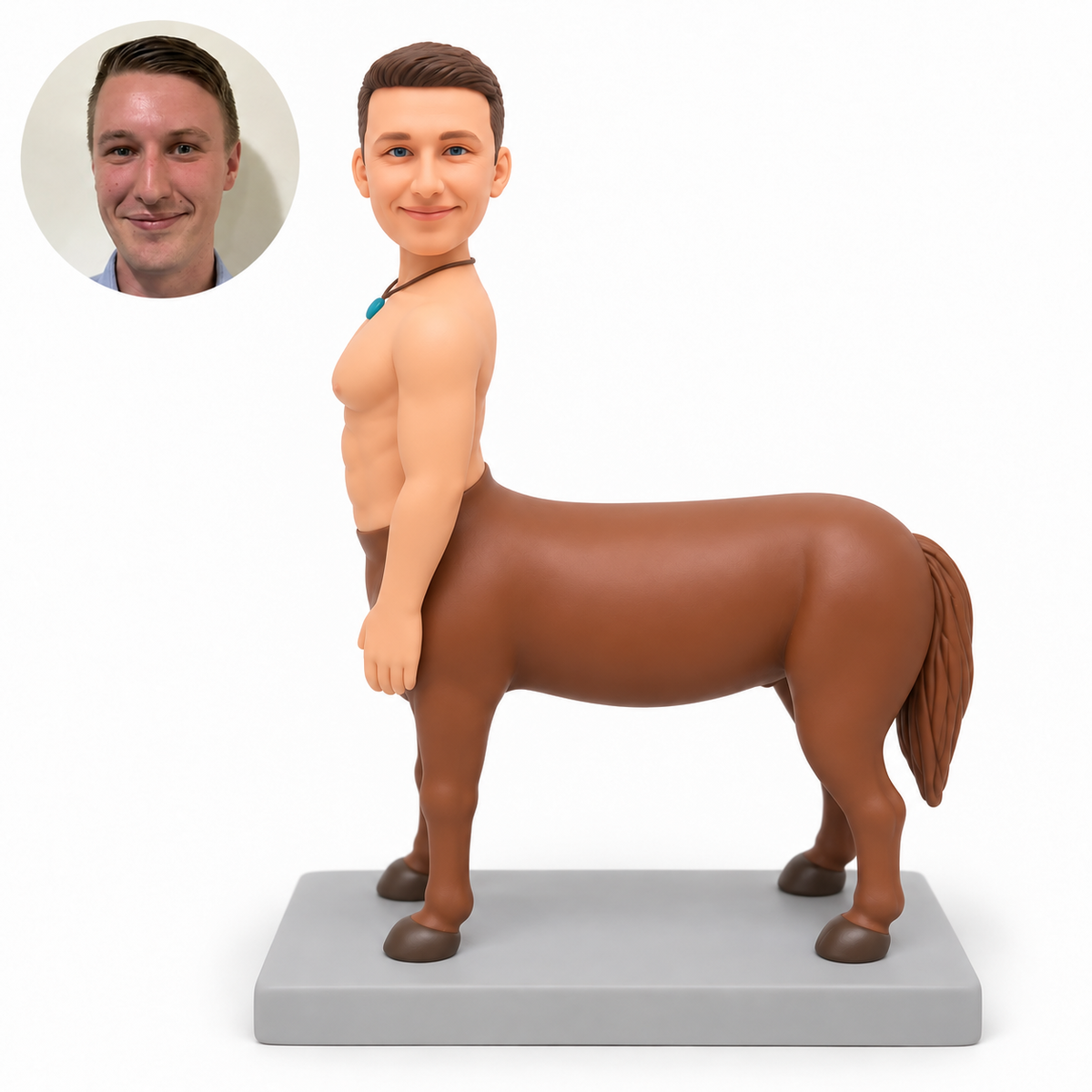 custom bobblehead figure male centaur with a standing horse body and both arms lowered