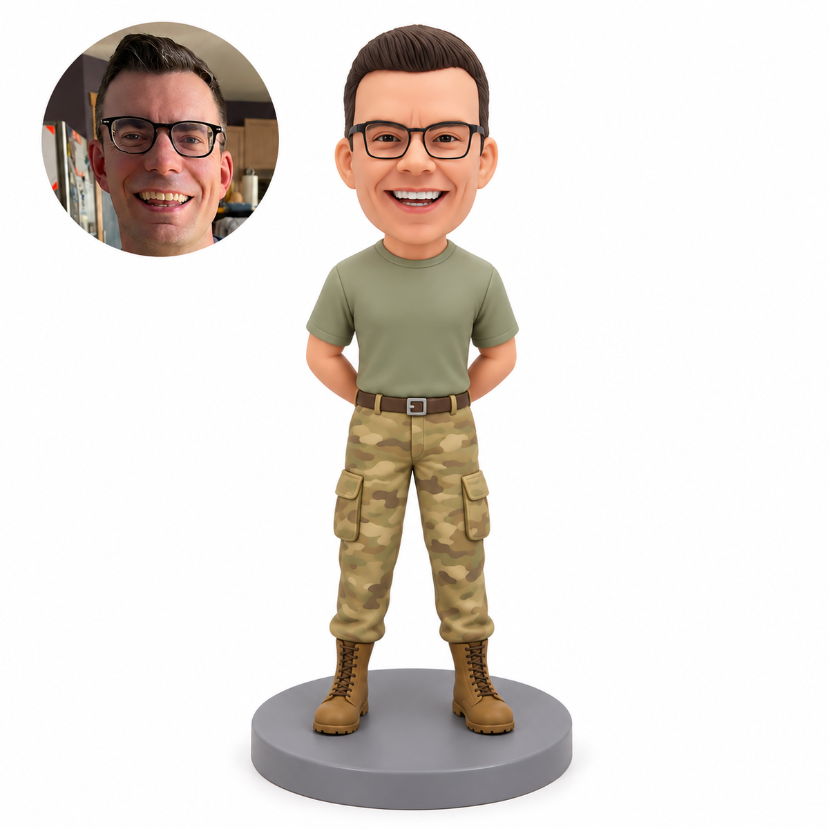 custom bobblehead figure military drill instructor standing with both hands behind his back
