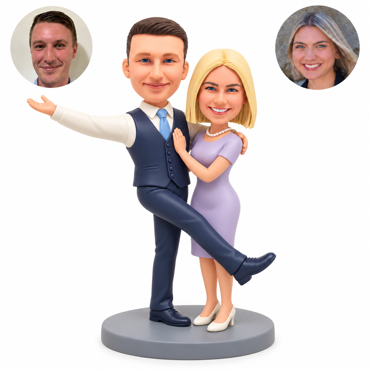 custom bobblehead figures dancing couple with the man kicking across the front