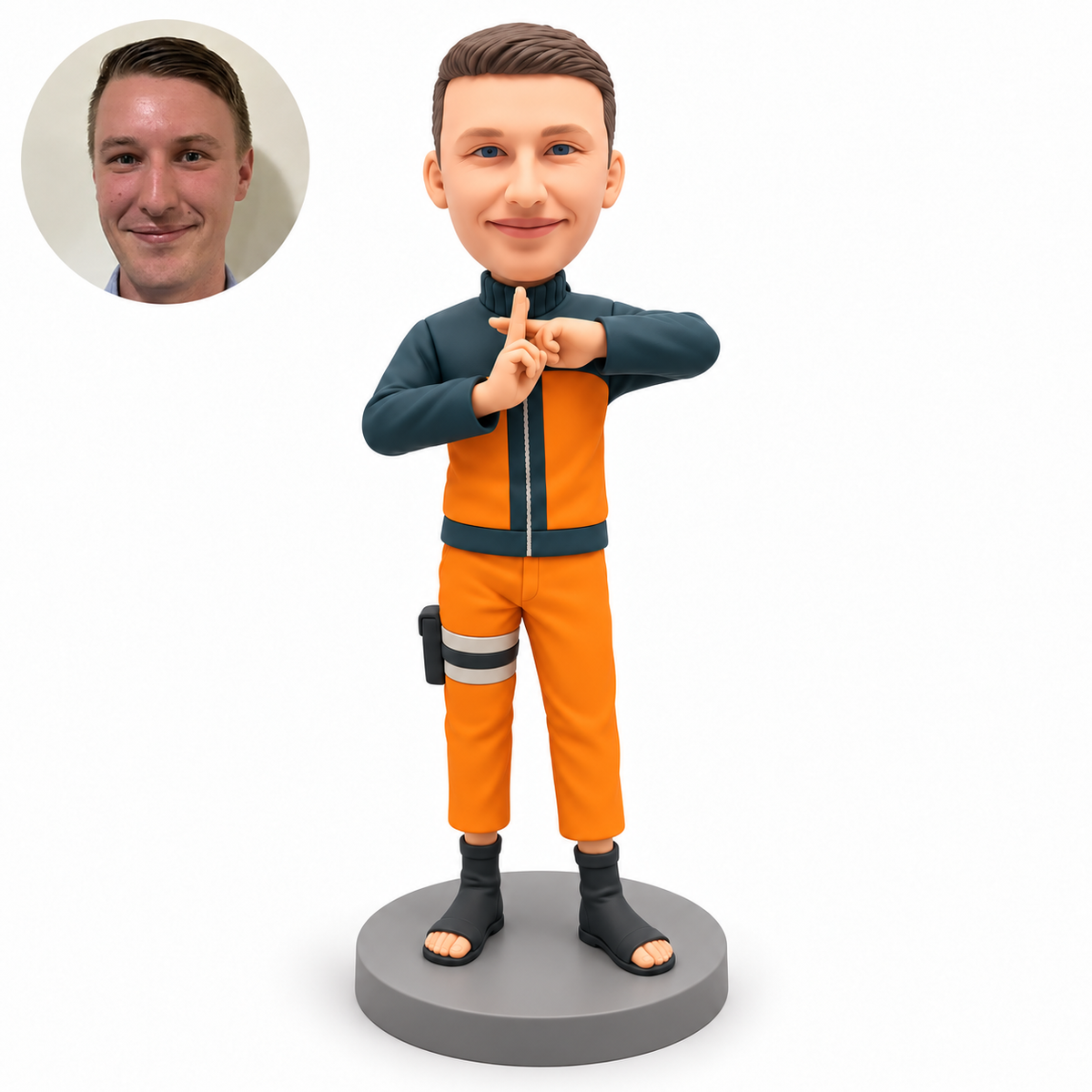 custom bobblehead figure male ninja making a crossed-finger hand seal at his chest