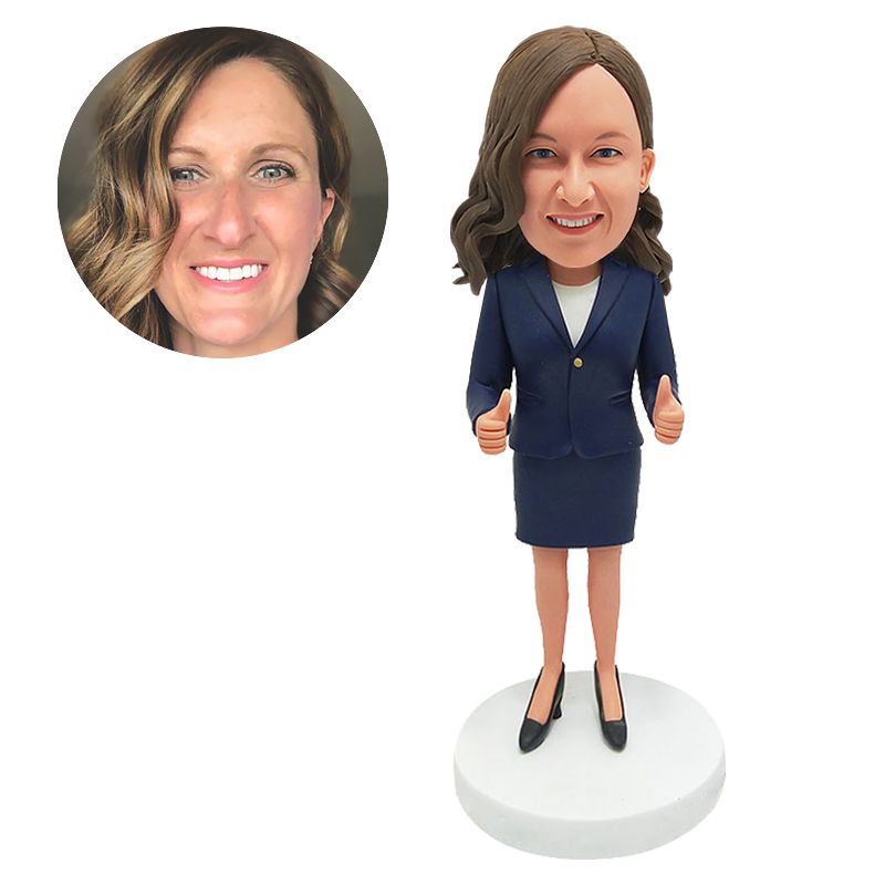 custom bobble head figure office lady with thumbs up