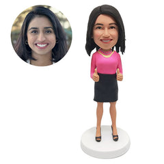 customized bobble head figure pretty lady secretary with thumbs up