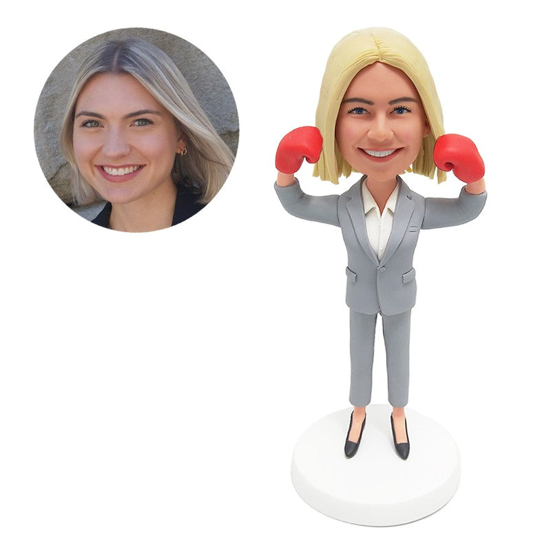 personalized bobblehead business woman boss with boxing gloves