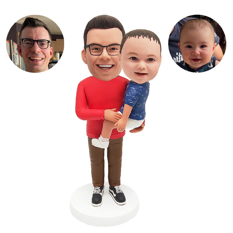 customised dad bobbleheads figures kind father holding a lovely kid
