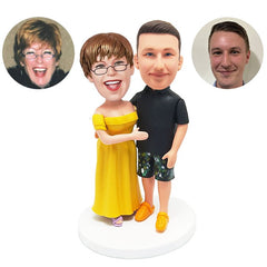 personalised bobble heads figures couple with arm around woman