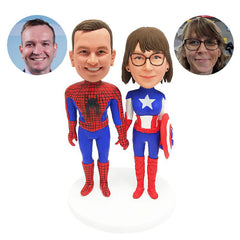 customised bobbleheads figures superhero couple holding hands
