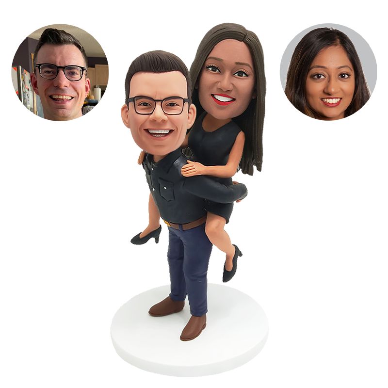 personalized piggyback couple bobblehead figure with woman on mans back