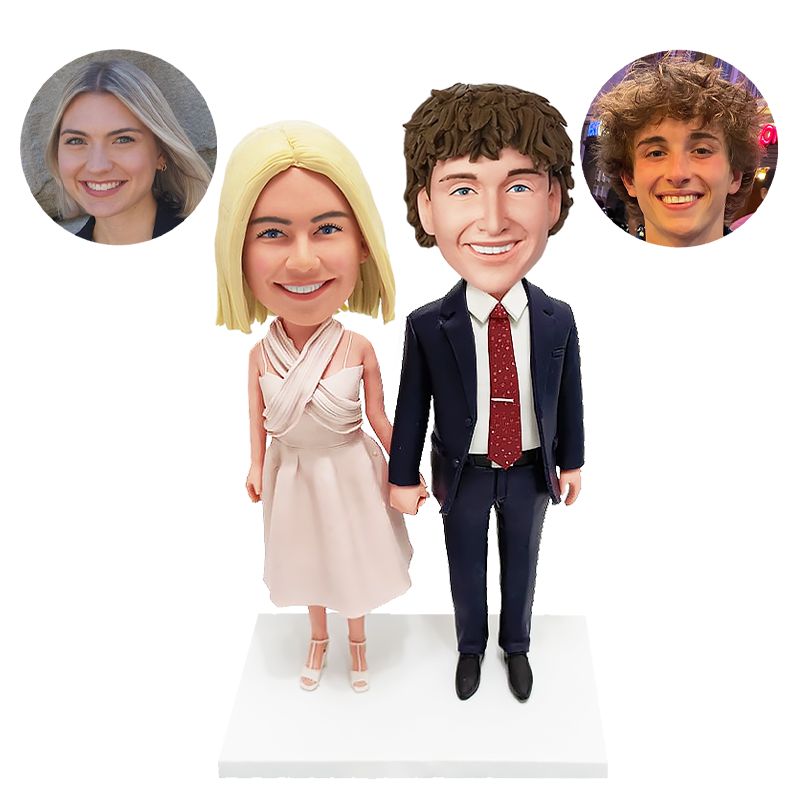 personalized bobbleheads elegant couple holding hands