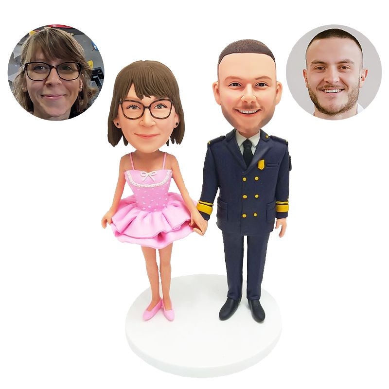customized bobbleheads figures military officer and dancer couple holding hands