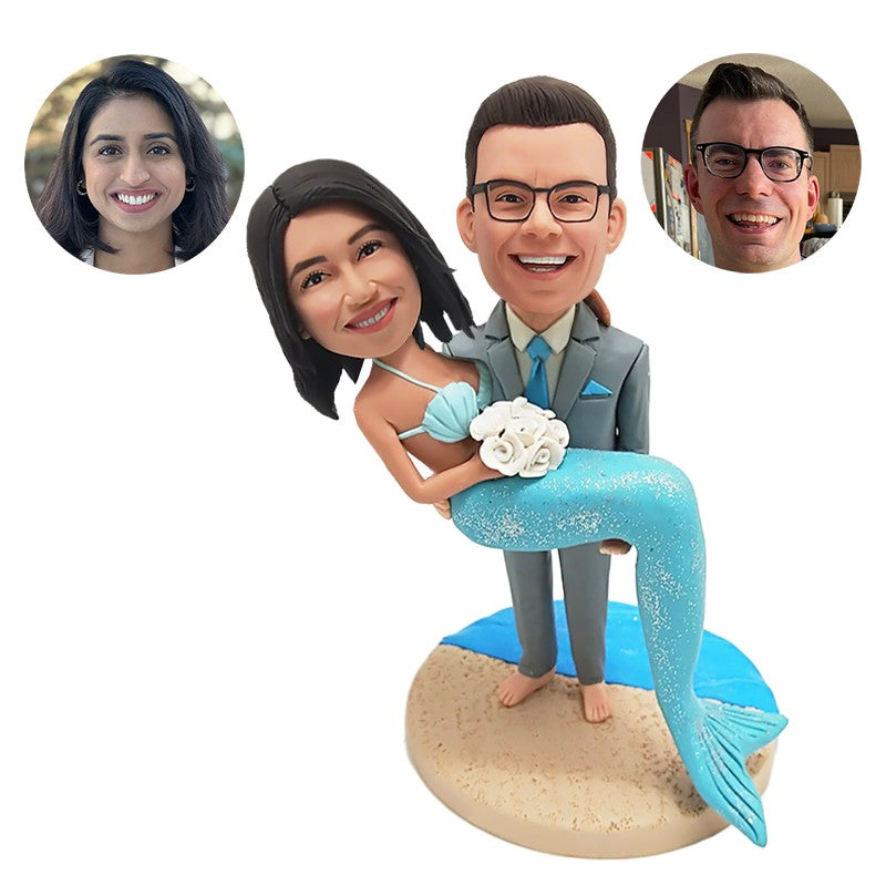 custom made couple bobblehead man holding a mermaid