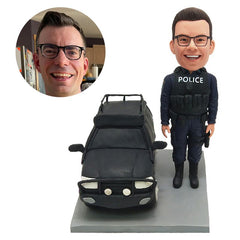 customised bobble head figure policeman police officer with a police car