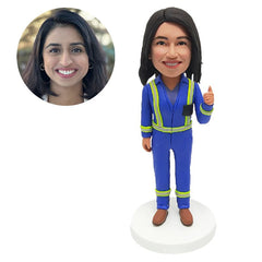 customized bobblehead figure construction worker with one thumb up