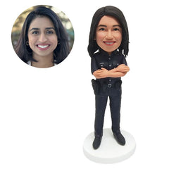 personalised bobblehead figure policewoman with arms crossed on chest