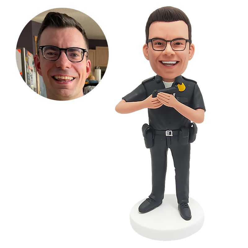 personalized bobblehead figure policeman holding a pistol