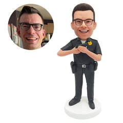 personalized bobblehead figure policeman holding a pistol