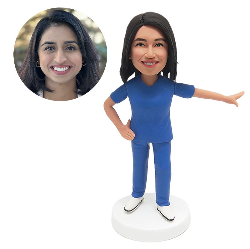 custom bobblehead figure scrubs female doctor dancing