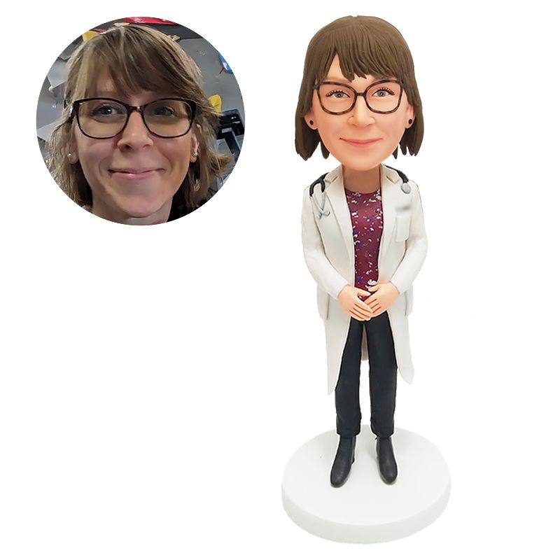 customised bobblehead figure female doctor in white lab coat