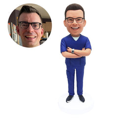 personalized bobble head figure scrubs male doctor with crossed arms on chest