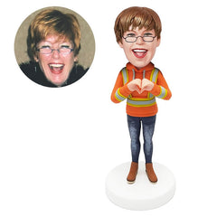 custom bobblehead figure female construction worker making love heart gesture