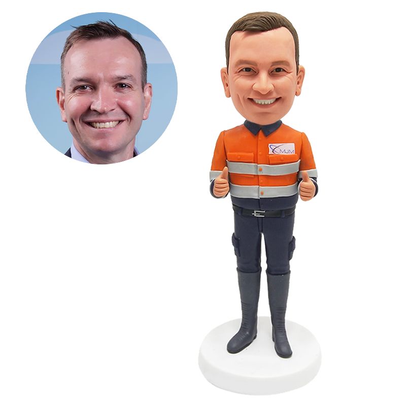 personalized bobblehead figure male construction worker with thumbs up
