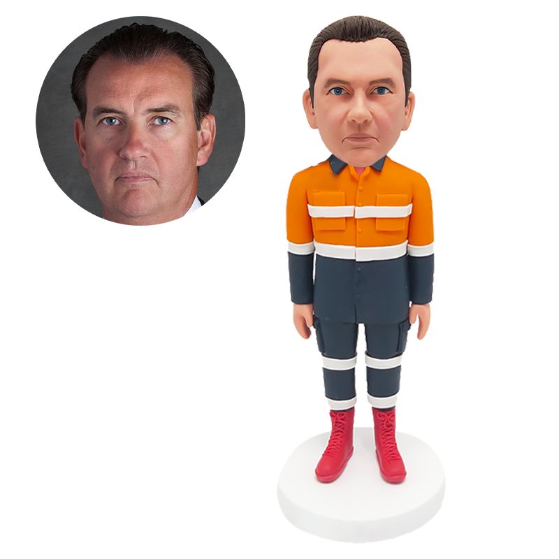 personalized bobble head figure male construction worker in Hi Vis