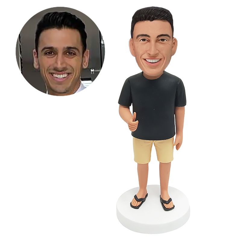 customized bobble head figure casual man with one thumb up