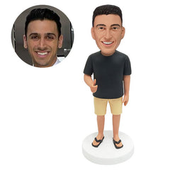 customized bobble head figure casual man with one thumb up