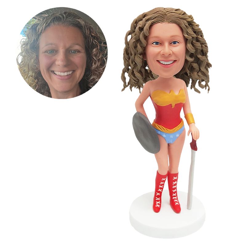 customised bobblehead figure superhero wonder woman holding a sword