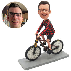 custom bobblehead figure cyclist riding a mountain bike
