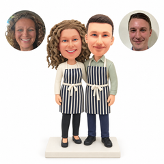 custom bobbleheads figures chef couple in striped aprons