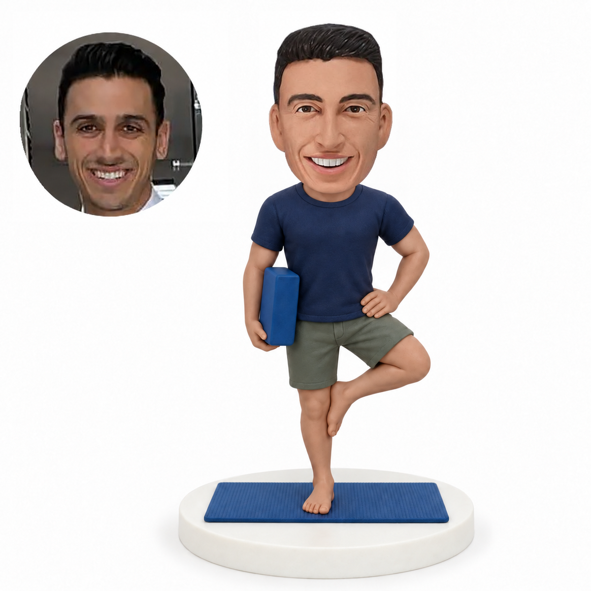 custom bobblehead figure male yoga tree pose on a mat