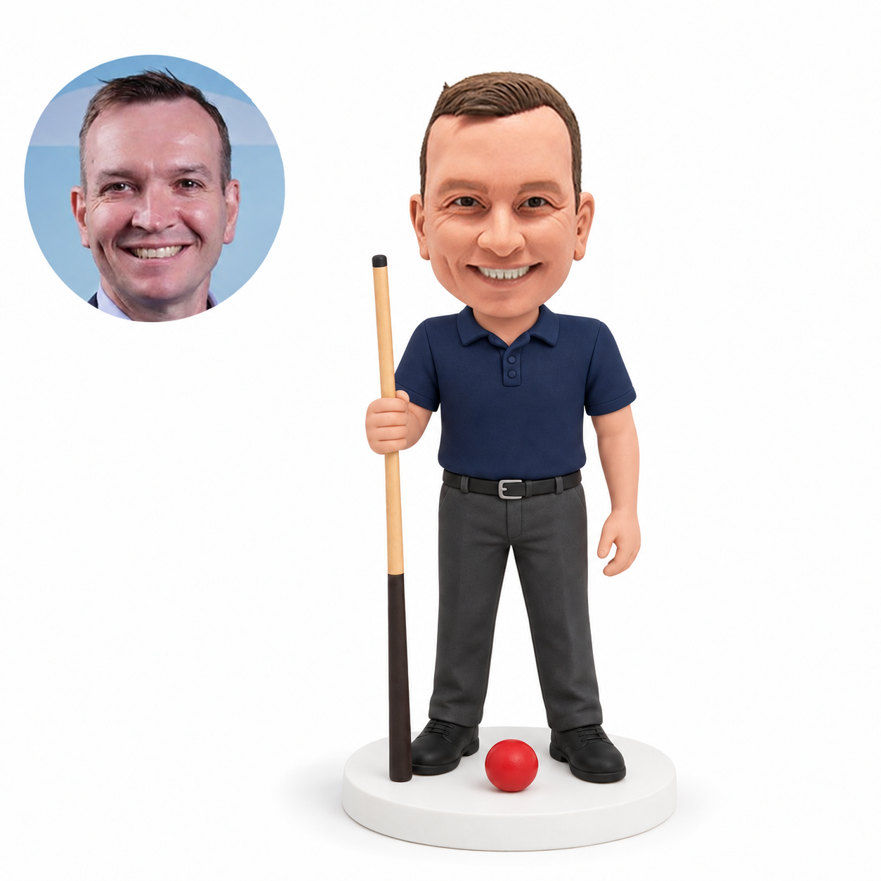 custom bobblehead figure male snooker player with a cue and red ball