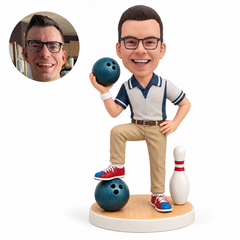 custom bobblehead figure male bowler with a bowling ball and pin