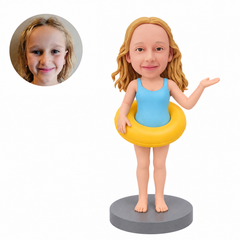 custom bobblehead figure young girl swimmer with a swim ring